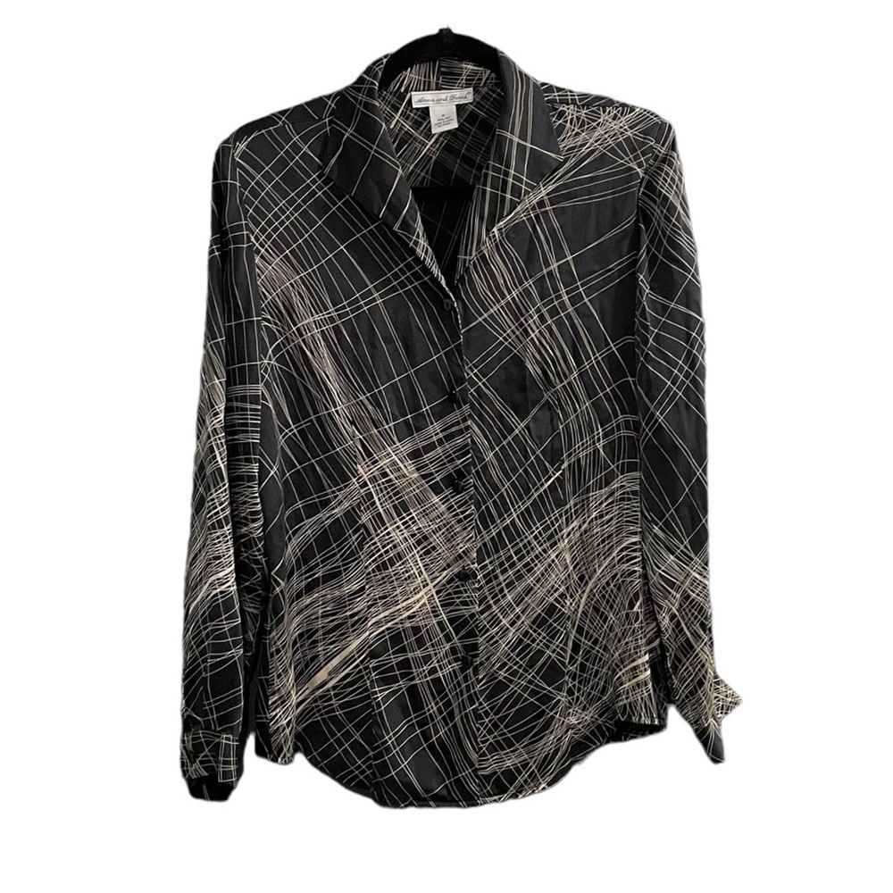 Anna And Frank Silk Button Front Blouse Print Black Cream Medium